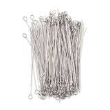 304 Stainless Steel Eye Pins, Stainless Steel Color, 50mm, Pin: 0.6mm, Hole: 2mm, 100pc/Set