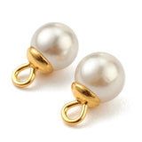 304 Stainless Steel Charms, with White Plastic Imitation Pearl Beads, Golden, 9x6mm, Hole: 1.5mm, 10pc/Set