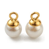 304 Stainless Steel Charms, with White Plastic Imitation Pearl Beads, Golden, 9x6mm, Hole: 1.5mm, 10pc/Set