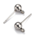 Non-Tarnish 304 Stainless Steel Ball Post Stud Earring Findings, with Loop and 316 Surgical Stainless Steel Pin, Stainless Steel Color, 16x8x5mm, Hole: 1.6mm, Pin: 0.8mm, 200pc/Set