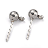 Non-Tarnish 304 Stainless Steel Ball Post Stud Earring Findings, with Loop and 316 Surgical Stainless Steel Pin, Stainless Steel Color, 16x8x5mm, Hole: 1.6mm, Pin: 0.8mm, 200pc/Set