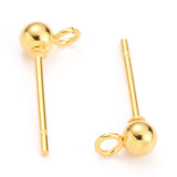 304 Stainless Steel Ball Post Stud Earring Findings, with Loop and 316 Surgical Stainless Steel Pin, Real 18k Gold Plated, 15x5x3mm, Hole: 1.5mm, Pin: 0.7mm, 200pc/Set