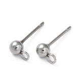 Non-Tarnish 304 Stainless Steel Ball Post Stud Earring Findings, with Loop and 316 Surgical Stainless Steel Pin, Stainless Steel Color, 15x7x4mm, Hole: 1.8mm, Pin: 0.7mm, 200pc/Set