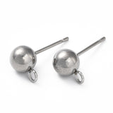 Non-Tarnish 304 Stainless Steel Ball Post Stud Earring Findings, with Loop and 316 Surgical Stainless Steel Pin, Stainless Steel Color, 15x7x4mm, Hole: 1.8mm, Pin: 0.7mm, 200pc/Set