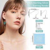 Beebeecraft 10 Pairs 925 Sterling Silver Earring Hooks, with Horizontal Loops & 50Pcs Plastic Ear Nuts & 1Pcs Polishing Cloth, Silver, 15x18x1mm, Hole: 1.5mm, 24 Gauge, Pin: 0.5mm