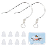 Beebeecraft 10 Pairs 925 Sterling Silver Earring Hooks, with Horizontal Loops & 50Pcs Plastic Ear Nuts & 1Pcs Polishing Cloth, Silver, 15x18x1mm, Hole: 1.5mm, 24 Gauge, Pin: 0.5mm