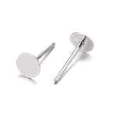 925 Sterling Silver Flat Pad  Stud Earring Findings, Earring Posts with 925 Stamp, Silver, tray: 5mm, 11.5mm, Pin: 0.8mm, 10Pair/Set