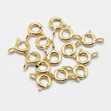 925 Sterling Silver Spring Ring Clasps, Ring, with 925 Stamp, Golden, 7x6x1mm, Hole: 1.5mm, 10pc/Set