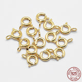 925 Sterling Silver Spring Ring Clasps, Ring, with 925 Stamp, Golden, 7x6x1mm, Hole: 1.5mm, 10pc/Set