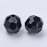 Acrylic Beads, Faceted, Round, Black, 10x9.5mm, Hole: 1.8mm, about 990pcs/500g