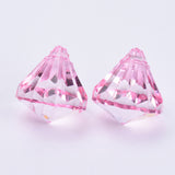 Transparent Acrylic Pendants, Faceted, Diamond, Pink, 15x15mm, Hole: 2mm, about 370pcs/500g