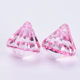 Transparent Acrylic Pendants, Faceted, Diamond, Pink, 15x15mm, Hole: 2mm, about 370pcs/500g