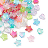 100Pcs 2 Style Eco-Friendly Transparent Acrylic Beads, Heart/Star, Dyed, AB Color, Mixed Color, 8~10x8~10x3~4mm, Hole: 1.5mm, 50pcs/style