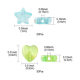 100Pcs 2 Style Eco-Friendly Transparent Acrylic Beads, Heart/Star, Dyed, AB Color, Mixed Color, 8~10x8~10x3~4mm, Hole: 1.5mm, 50pcs/style