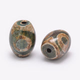 Tibetan Style 3-Eye dZi Beads, Natural Agate Beads, Dyed & Heated, Barrel, Three Eyes, Dark Olive Green, 15~17x12~13mm, Hole: 2.5~3mm, 20pc/Set