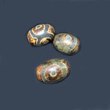 Tibetan Style 3-Eye dZi Beads, Natural Agate Beads, Dyed & Heated, Barrel, Three Eyes, Dark Olive Green, 15~17x12~13mm, Hole: 2.5~3mm, 20pc/Set