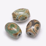 Tibetan Style 3-Eye dZi Beads, Natural Agate Beads, Dyed & Heated, Barrel, Three Eyes, Dark Olive Green, 15~17x12~13mm, Hole: 2.5~3mm, 20pc/Set