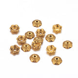 6-Petal Tibetan Style Alloy Flower Bead Caps, Cadmium Free & Nickel Free & Lead Free, Antique Golden, 6x2mm, Hole: 1mm, 500pc/Set