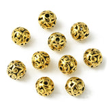 Tibetan Style Hollow Alloy Beads, Round, Golden, 11mm, 10pc/Set