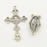 Link Chandelier Component Findings Center Piece Sets, Alloy Crucifix Cross Pendants and Virgin Links, For Easter Rosary Necklace Making, Lead Free, Antique Silver, Links: 13x25x3mm, Hole: 2mm, Cross: 26x43.5x3mm, Hole: 2mm, 10Sets/Pack