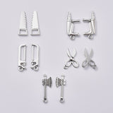 Mixed Tools Metal Charms Tibetan Style Alloy Pendants, Saw & Axe & Saw & Scissor & Drill, for DIY Jewelry Making and Crafting, Antique Silver, 20pcs/set