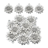 10PCS Sunflower Tibetan Style Alloy Pendants, Antique Silver, 21.5x19x2.5mm, Hole: 1.8mm, 10pc/Set