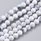 Natural Howlite Beads Strands, Round, White, 8mm, Hole: 1mm, about 24pcs/strand, 7.6 inch, 10Strand/Set