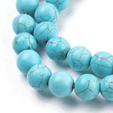 Synthetic Turquoise Beads Strands, Round, Turquoise, 10mm, Hole: 1.5mm, about about 40pcs/strand, 20Strand/Set