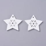 Natural Poplar Wood Pendants, Spray Painted, for Christmas, Star, White, 26.5~30x30~31x2.5mm, Hole: 2mm, 50pcs/Set