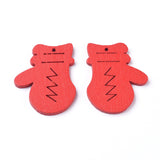 Natural Poplar Wood Pendants, Spray Painted, for Christmas, Crhistmas Gloves, Red, 32~37.5x27~30.5x2.5mm, Hole: 1.8mm, 50pcs/Set