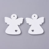 Natural Poplar Wood Pendants, Spray Painted, for Christmas, Crhistmas Gloves, White, 32~37.5x27~30.5x2.5mm, Hole: 1.8mm, 50pcs/Set