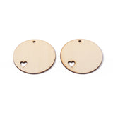 Unfinished Natural Poplar Wood Pendants, Undyed, Flat Round with Heart, BurlyWood, 49.5x2.5mm, Hole: 3mm, 100pc/Set