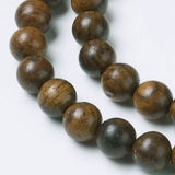 Natural Yellow Rosewood Beads, Round, Coconut Brown, 6mm, Hole: 1mm, about 63pcs/strand, 14.9 inch(38cm), 5Strand/Set