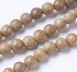 Natural Wood Beads Strands, Round, BurlyWood, 6mm, Hole: 1mm, about 63pcs/strand, 14.9 inch(38cm), 5Strand/Set