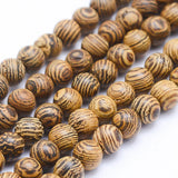 Natural Wenge Wood Beads Strands, Round, Dyed, 4mm, Hole: 1mm, about 98pcs/strand, 15.55 inch(39.5cm), 5Strand/Set