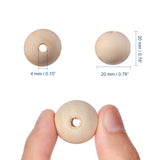 Natural Unfinished Wood Beads, Round Wooden Loose Beads Spacer Beads for Craft Making, Macrame Beads, Large Hole Beads, Lead Free, Moccasin, 20mm, Hole: 4~5mm, 500pc/Set