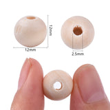 Natural Unfinished Wood Beads, Waxed Wooden Beads, Smooth Surface, Round, Floral White, 12mm, Hole: 2.5mm, 1000pc/Set