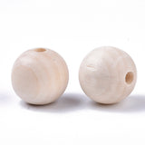 Natural Unfinished Wood Beads, Waxed Wooden Beads, Smooth Surface, Round, Macrame Beads, Large Hole Beads, Floral White, 20mm, Hole: 4mm, 300pc/Set