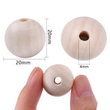 Natural Unfinished Wood Beads, Waxed Wooden Beads, Smooth Surface, Round, Macrame Beads, Large Hole Beads, Floral White, 20mm, Hole: 4mm, 300pc/Set