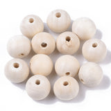 Natural Unfinished Wood Beads, Waxed Wooden Beads, Smooth Surface, Round, Macrame Beads, Large Hole Beads, Floral White, 20mm, Hole: 4mm, 300pc/Set