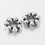 Antique Silver Tibetan Silver Daisy Spacer Beads, Cadmium Free & Lead Free, about 5x1.5mm, Hole: about 1.8mm, 100pc/Set