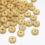 Gear Tibetan Style Alloy Spacer Beads, Lead Free & Cadmium Free & Nickel Free, Flower, Golden, 6.5mm, Hole: 2mm, 100pcs/Set