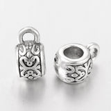 Tibetan Silver Hangers Links, Bail Beads, Drum, Lead Free, Inner Diameter: Cadmium Free, Antique Silver, about 8mm in diameter, 5.5mm long, Hole: 2mm, Inner Diameter: 3.5mm, 20pc/Set