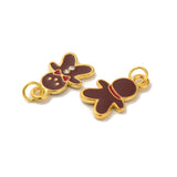 Alloy Enamel Pendants, Cadmium Free & Lead Free, with Rhinestone, Lovely Christmas Gingerbread Man, Nice for Holiday Jewelry Making, Golden Color, Brown, about 11mm wide, 22mm long,1.5mm thick, hole:3mm, 10pc/Set