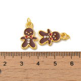Alloy Enamel Pendants, Cadmium Free & Lead Free, with Rhinestone, Lovely Christmas Gingerbread Man, Nice for Holiday Jewelry Making, Golden Color, Brown, about 11mm wide, 22mm long,1.5mm thick, hole:3mm, 10pc/Set