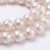 Wrinkle Textured Shell Pearl Beads Strands, Round, White, 6mm, Hole: 1mm, about 34pcs/strand, 7.7 inch(19.75cm)