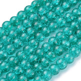 Crackle Glass Beads Strands, Round, Medium Sea Green, 8mm, Hole: 1.3~1.6mm, 31.4 inch