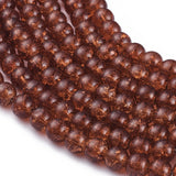 Crackle Glass Round Beads Strands, Saddle Brown, 8mm, Hole: 1.3~1.6mm, about 100pcs/strand, 31.4 inch