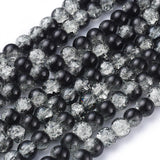 Crackle Glass Beads Strands, Round, Black, 8mm, Hole: 1.3~1.6mm, 31.4 inch