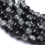 Crackle Glass Beads Strands, Round, Black, 8mm, Hole: 1.3~1.6mm, 31.4 inch